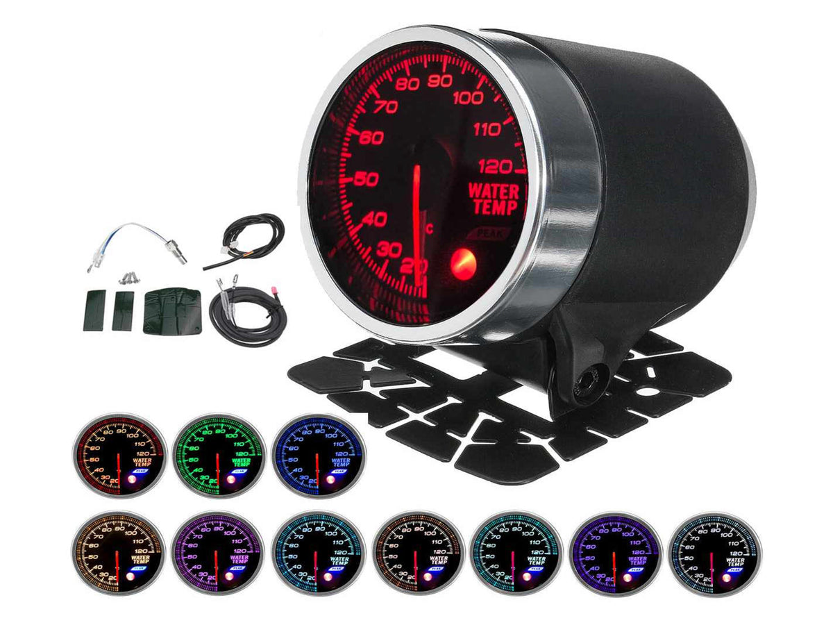 Manometro Analogico Temperatura Gas di Scarico Exhaust Temp Gauge 52mm 12V Auto Doppio Ingresso Alimentazione 10 Colori