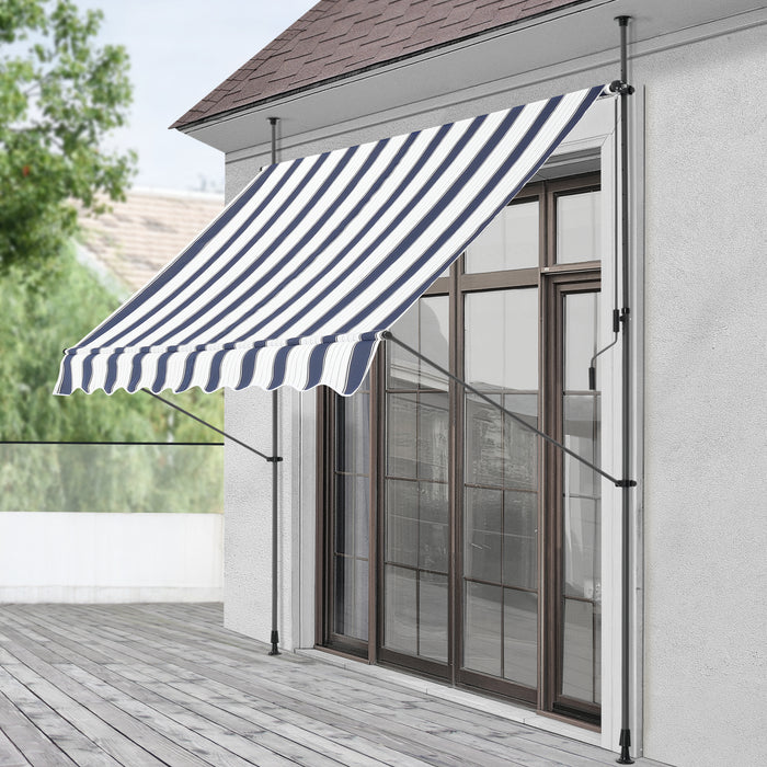 Tenda da Sole a Muro con Pali di Supporto Telescopici Parasole 400 x 120 cm (LxP) Blu Scuro-Bianco pro.tec