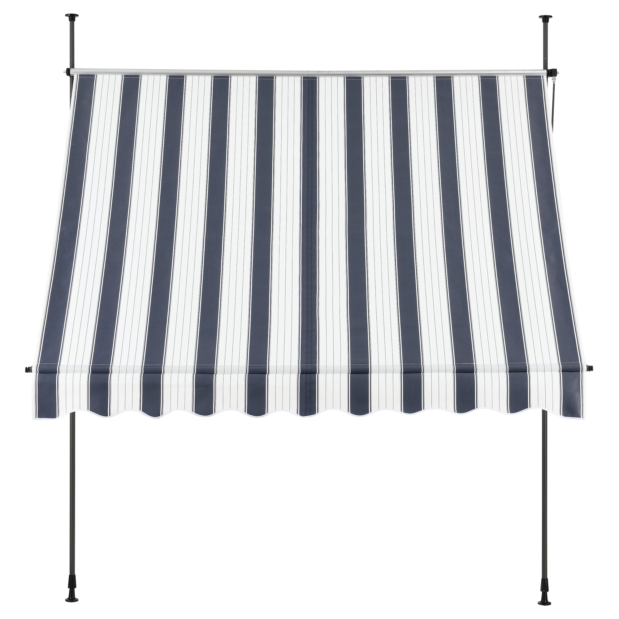 Tenda da Sole a Muro con Pali di Supporto Telescopici Parasole 300 x 120 cm (LxP) Blu Scuro/Bianco pro.tec