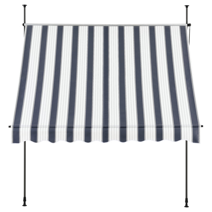 Tenda da Sole a Muro con Pali di Supporto Telescopici Parasole 300 x 120 cm (LxP) Blu Scuro/Bianco pro.tec