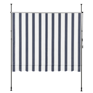 Tenda da Sole a Muro con Pali di Supporto Telescopici Parasole 400 x 120 cm (LxP) Blu Scuro-Bianco pro.tec