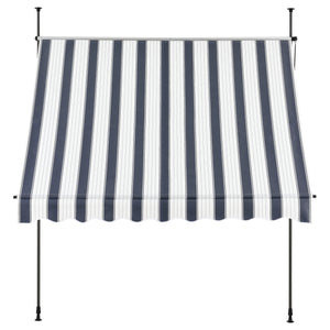 Tenda da Sole a Muro con Pali di Supporto Telescopici Parasole 400 x 120 cm (LxP) Blu Scuro-Bianco pro.tec