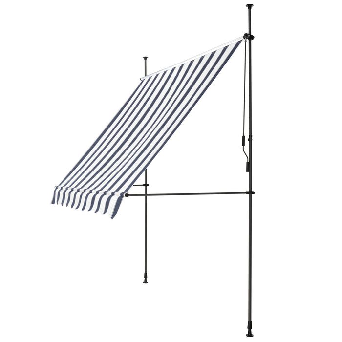 Tenda da Sole a Muro con Pali di Supporto Telescopici Parasole 300 x 120 cm (LxP) Blu Scuro/Bianco pro.tec