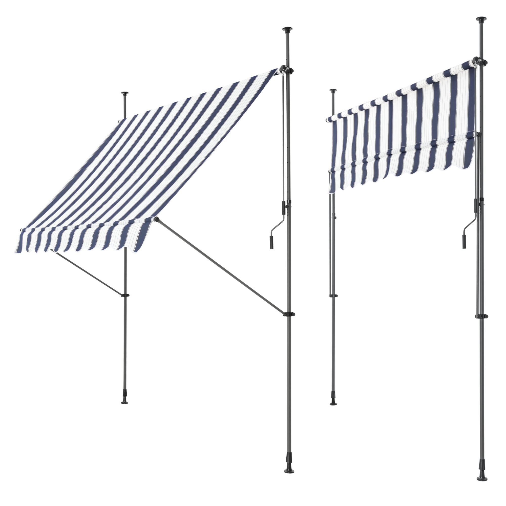 Tenda da Sole a Muro con Pali di Supporto Telescopici Parasole 300 x 120 cm (LxP) Blu Scuro/Bianco pro.tec