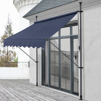 Tenda da Sole a Muro con Pali di Supporto Telescopici Parasole 300 x 120 cm (LxP) Blu Scuro pro.tec