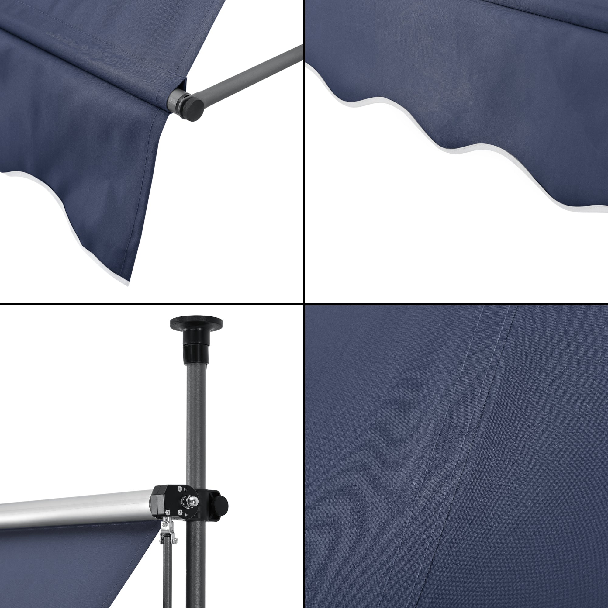 Tenda da Sole a Muro con Pali di Supporto Telescopici Parasole 300 x 120 cm (LxP) Blu Scuro pro.tec