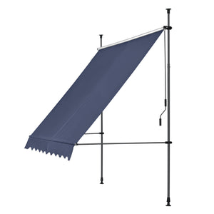 Tenda da Sole a Muro con Pali di Supporto Telescopici Parasole 300 x 120 cm (LxP) Blu Scuro pro.tec