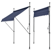 Tenda da Sole a Muro con Pali di Supporto Telescopici Parasole 300 x 120 cm (LxP) Blu Scuro pro.tec