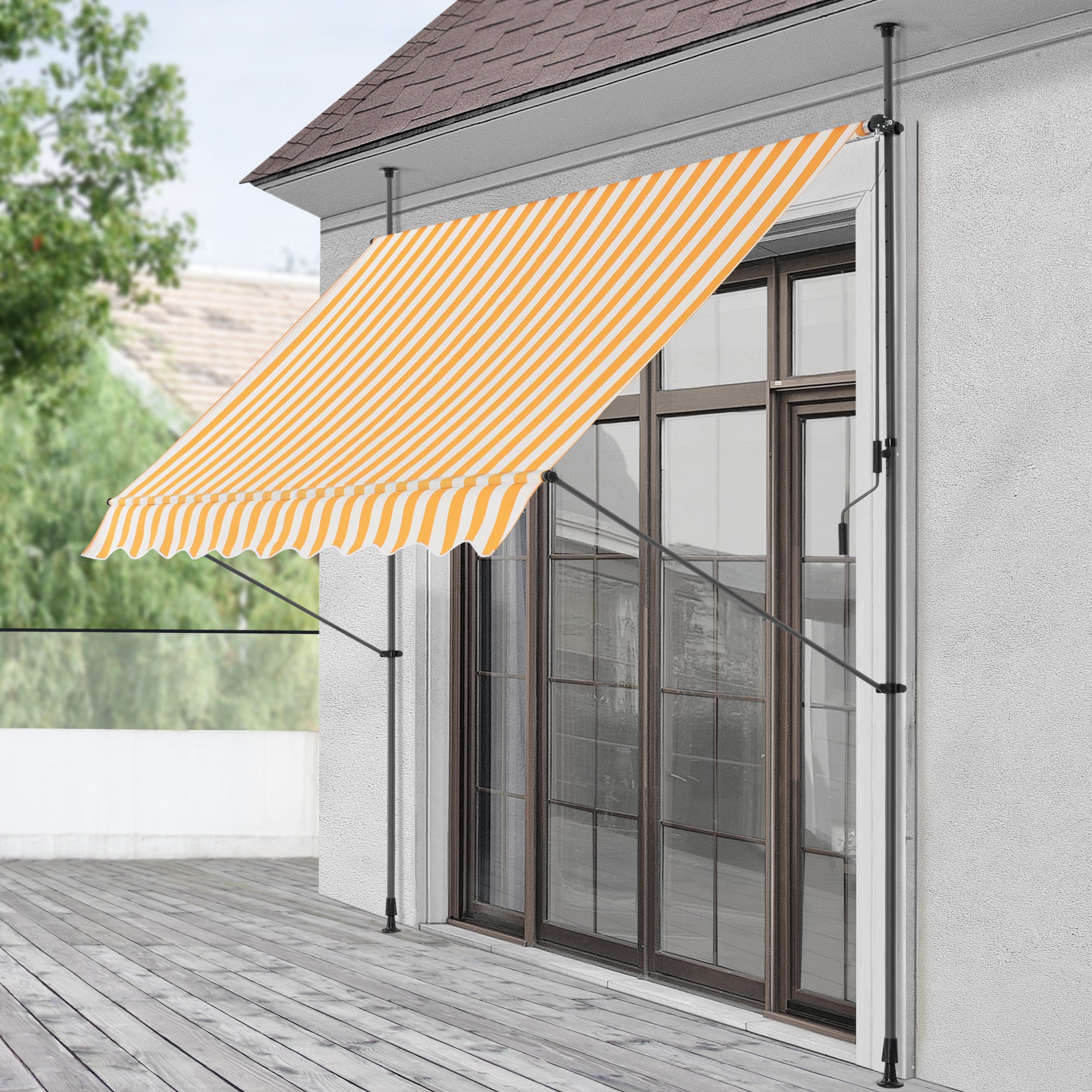 Tenda da Sole a Muro con Pali di Supporto Telescopici Parasole 250 x 120 cm (LxP) Giallo-Bianco pro.tec