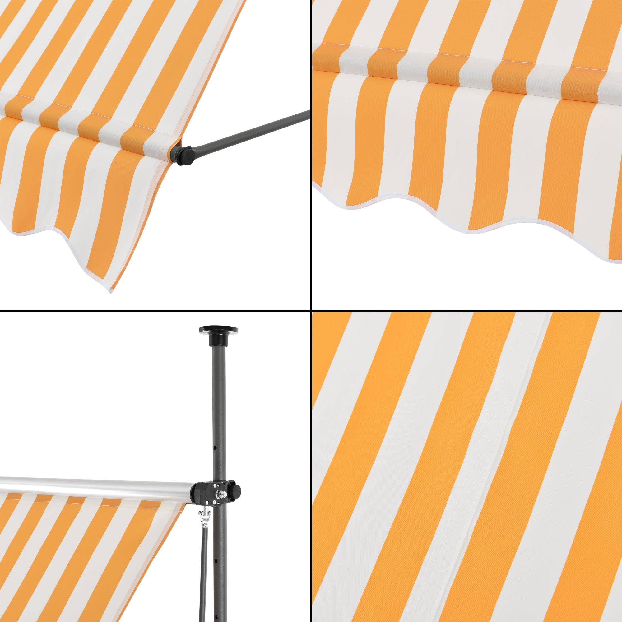 Tenda da Sole a Muro con Pali di Supporto Telescopici Parasole 250 x 120 cm (LxP) Giallo-Bianco pro.tec