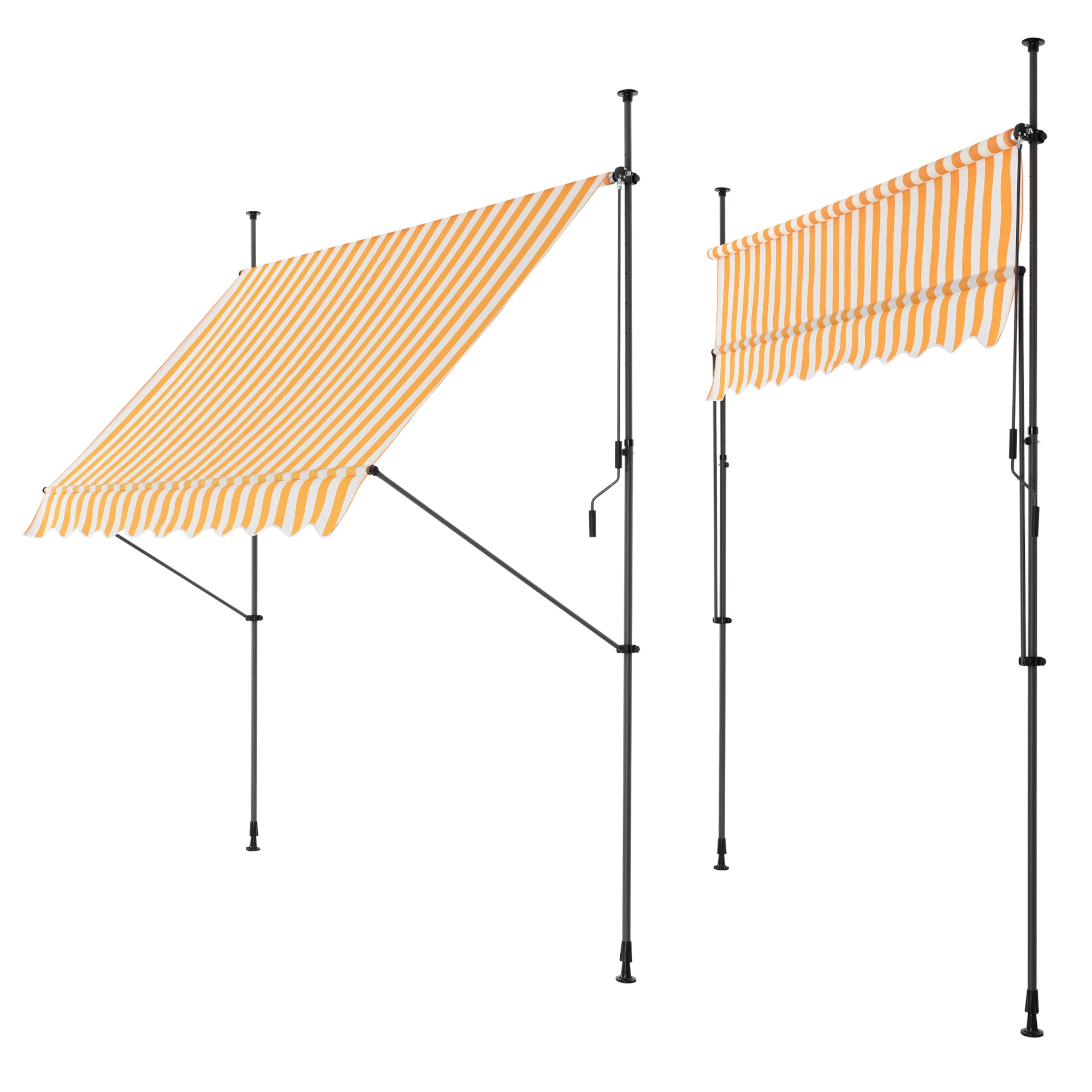 Tenda da Sole a Muro con Pali di Supporto Telescopici Parasole 250 x 120 cm (LxP) Giallo-Bianco pro.tec