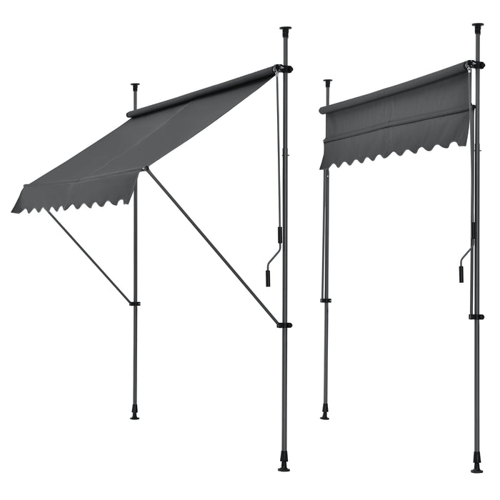 Tenda da Sole a Muro con Pali di Supporto Telescopici Parasole 200 x 120 cm (LxP) Grigio pro.tec