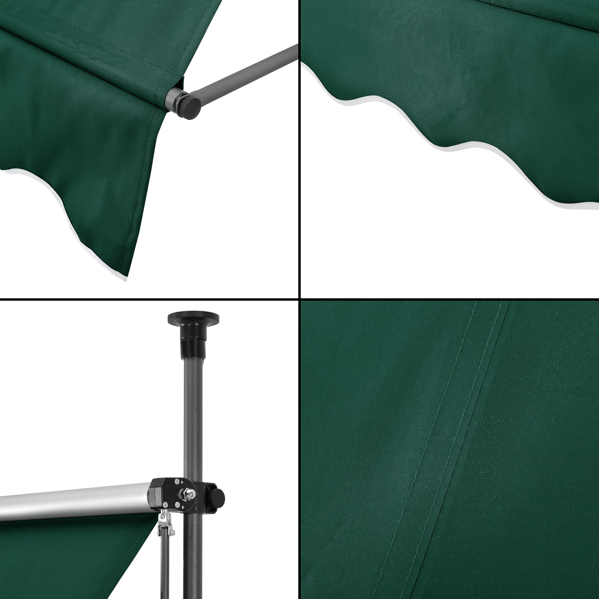 Tenda da Sole a Muro con Pali di Supporto Telescopici Parasole 200 x 120 cm (LxP) Verde Scuro pro.tec