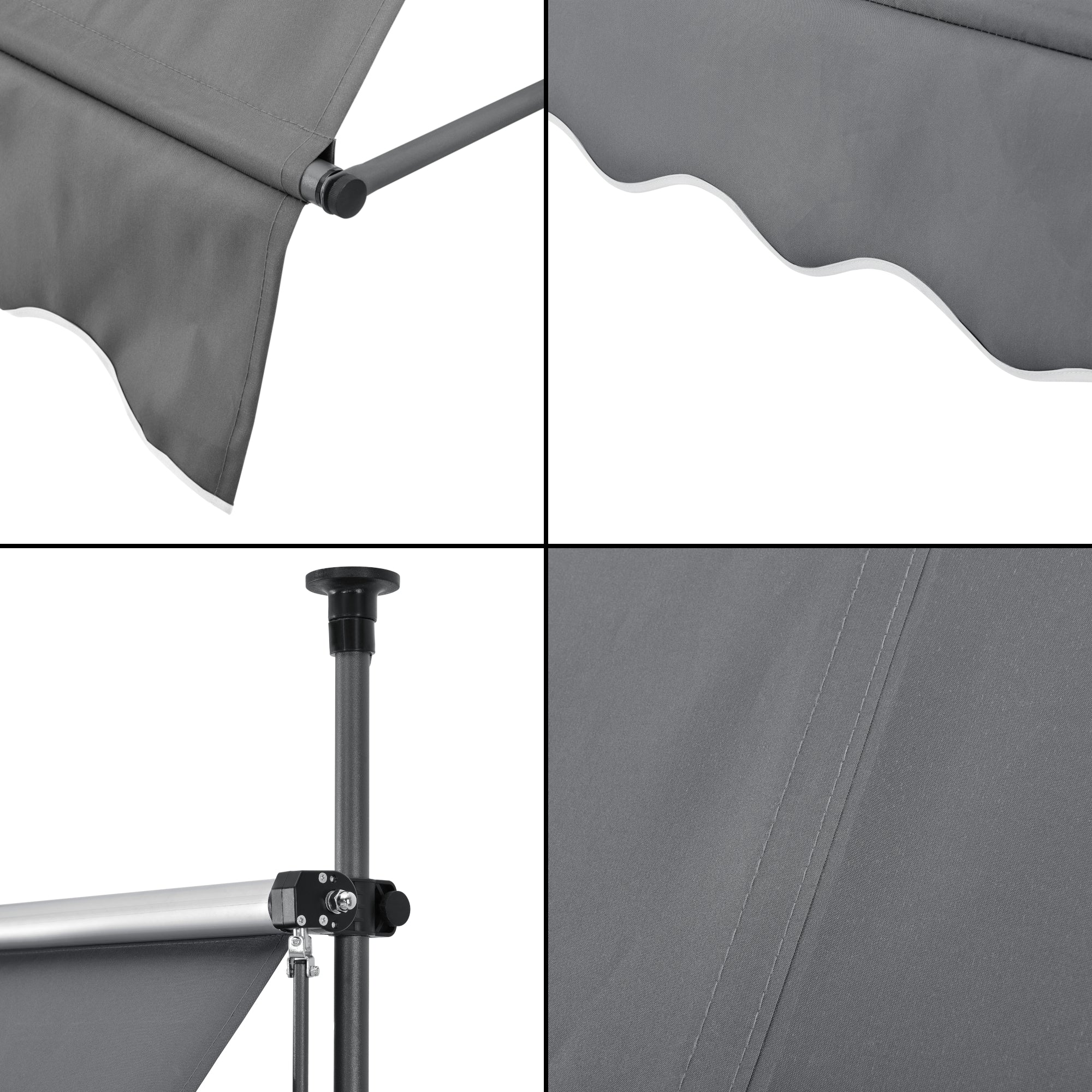 Tenda da Sole a Muro con Pali di Supporto Telescopici Parasole 200 x 120 cm (LxP) Grigio Medio pro.tec