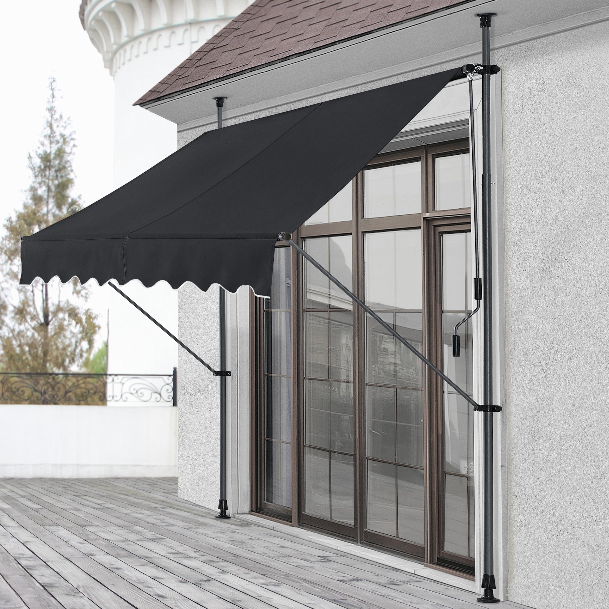 Tenda da Sole a Muro con Pali di Supporto Telescopici Parasole 300 x 120 cm (LxP) Nero pro.tec