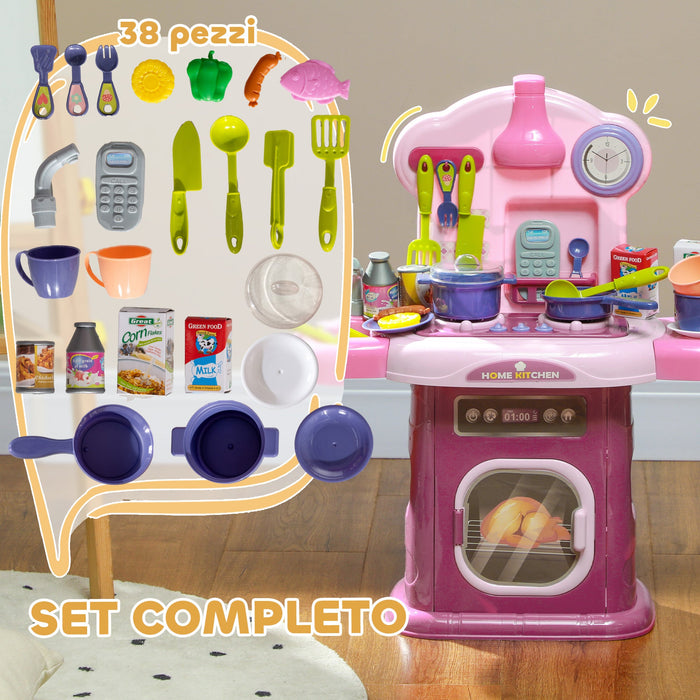 Cucina Giocattolo per Bambini 51x21x60 cm 38 Pezzi e Suoni Realistici Rosa