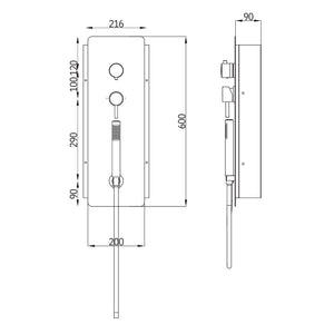 Wall kit a parete da incasso a muro acciaio inox + soffione doccia a parete acciaio inox punta tonda con cascata