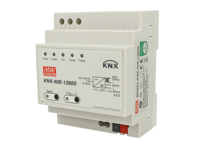 MeanWell KNX-40E-1280D Alimentatore KNX Con Funzione Diagnosi 30V 1280 mA 38,4W Konnex Per Guida DIN Binario