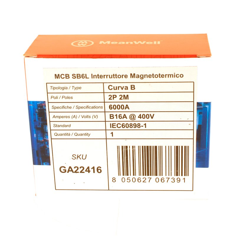 MeanWell MCB Interruttore Magnetotermico Automatico Curva B 2P 2M 6000A B16A AC 400V IP20 IEC60898-1