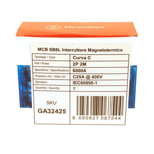 MeanWell MCB Interruttore Magnetotermico Automatico Curva C 2P 2M 6000A  C25A AC 400V IP20 IEC60898-1