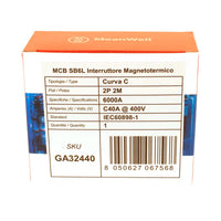 MeanWell MCB Interruttore Magnetotermico Automatico Curva C 2P 2M 6000A C40A AC 400V IP20 IEC60898-1