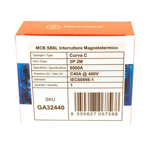 MeanWell MCB Interruttore Magnetotermico Automatico Curva C 2P 2M 6000A C40A AC 400V IP20 IEC60898-1