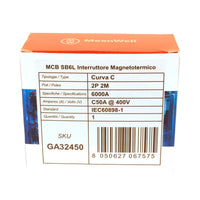 MeanWell MCB Interruttore Magnetotermico Automatico Curva C 2P 2M 6000A C50A AC 400V IP20 IEC60898-1