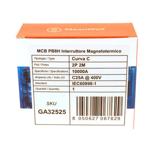 MeanWell MCB Interruttore Magnetotermico Automatico Curva C 2P 2M 10000A C25A AC 400V IP20 IEC60898-1