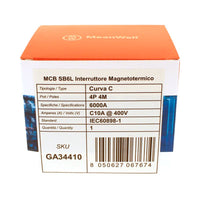 MeanWell MCB Interruttore Magnetotermico Automatico Curva C 4P 4M 6000A C10A AC 400V IP20 IEC60898-1