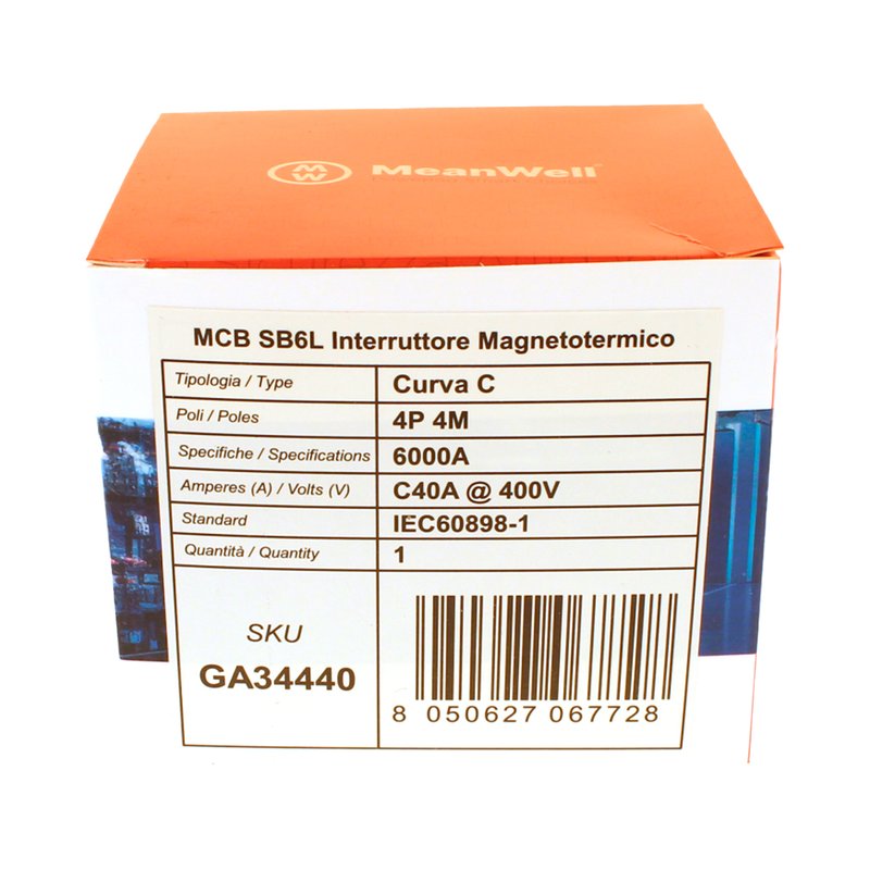 MeanWell MCB Interruttore Magnetotermico Automatico Curva C 4P 4M 6000A C40A AC 400V IP20 IEC60898-1