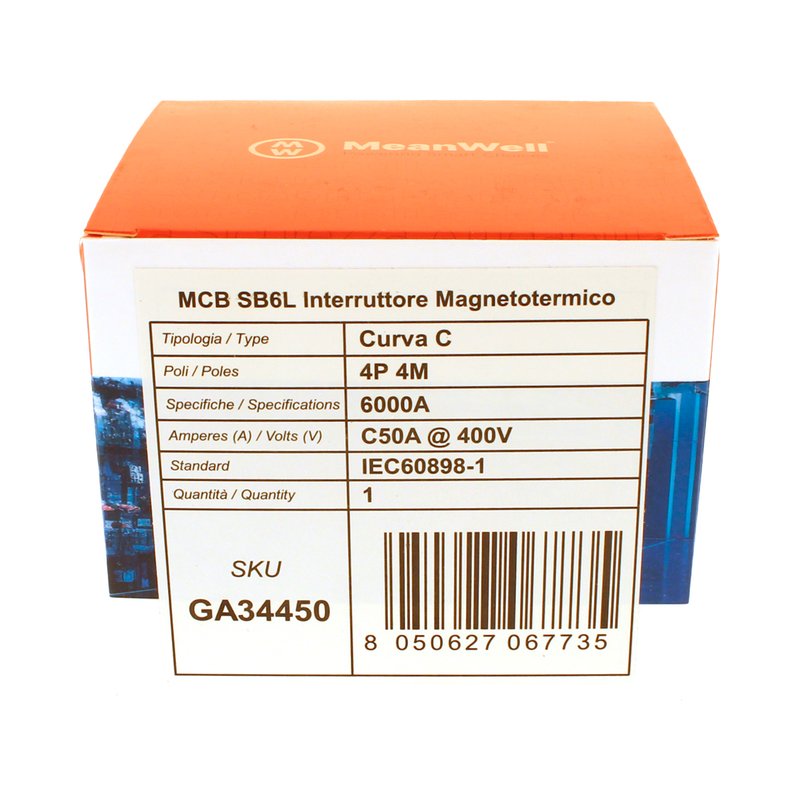 MeanWell MCB Interruttore Magnetotermico Automatico Curva C 4P 4M 6000A C50A AC 400V IP20 IEC60898-1