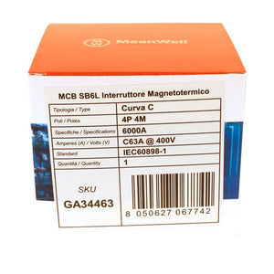 MeanWell MCB Interruttore Magnetotermico Automatico Curva C 4P 4M 6000A C63A AC 400V IP20 IEC60898-1