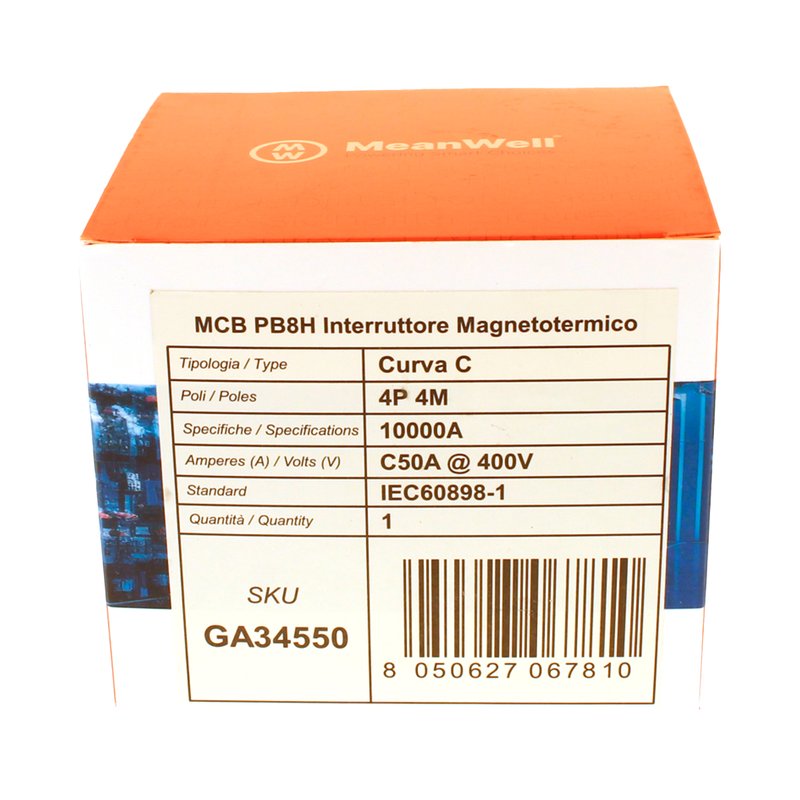 MeanWell MCB Interruttore Magnetotermico Automatico Curva C 4P 4M 10000A C50A AC 400V IP20 IEC60898-1