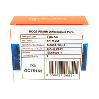 MeanWell RCCB Interruttore Differenziale Puro Tipo AC 1P+N 2M 10000A 30mA 63A AC 230V IP20 IEC61008-1