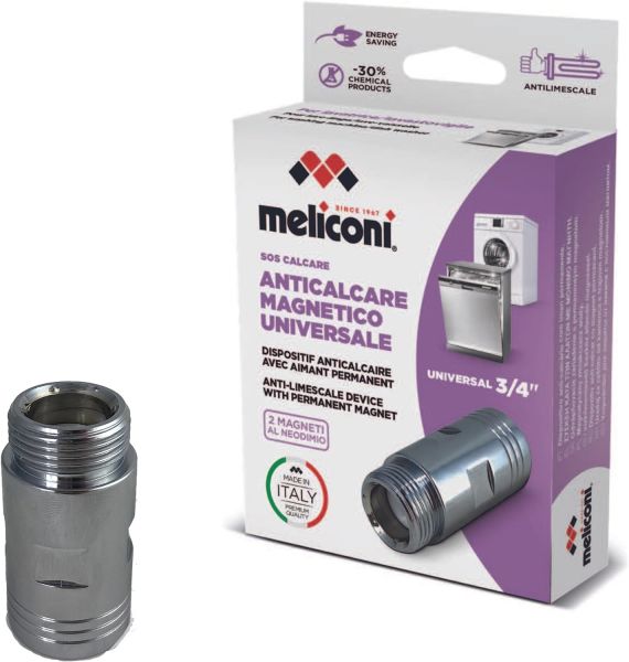 Meliconi sos calcare, filtro anticalcare per lavatrice o lavastoviglie, anticalcare magnetico al neodimio, attacco universale 3/4", guarnizioni incluse, metallo visita lo store di meliconi