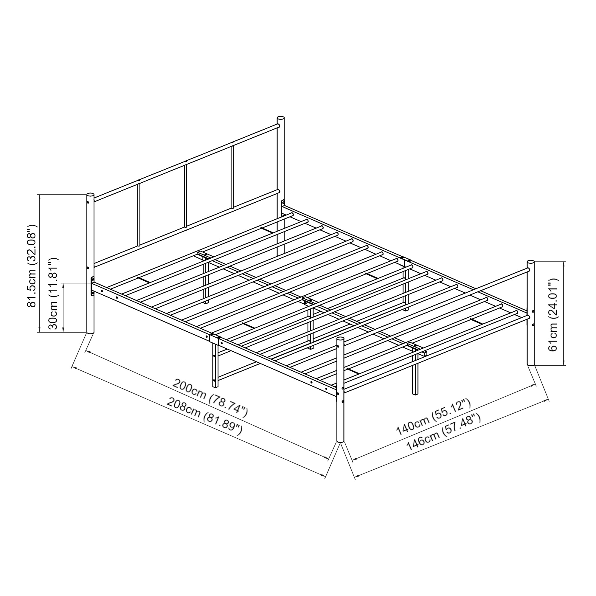 Letto Francese Laos 140x200 cm con Testiera e Pediera - Acciaio Nero [en.casa]