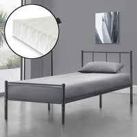 Struttura Letto in Metallo con Testiera e Pediera con Materasso a Schiuma Fredda 90 x 200 cm Letto Singolo per