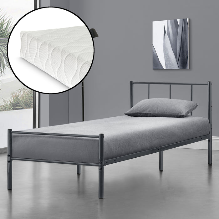 Struttura Letto in Metallo con Testiera e Pediera con Materasso a Schiuma Fredda 90 x 200 cm Letto Singolo per