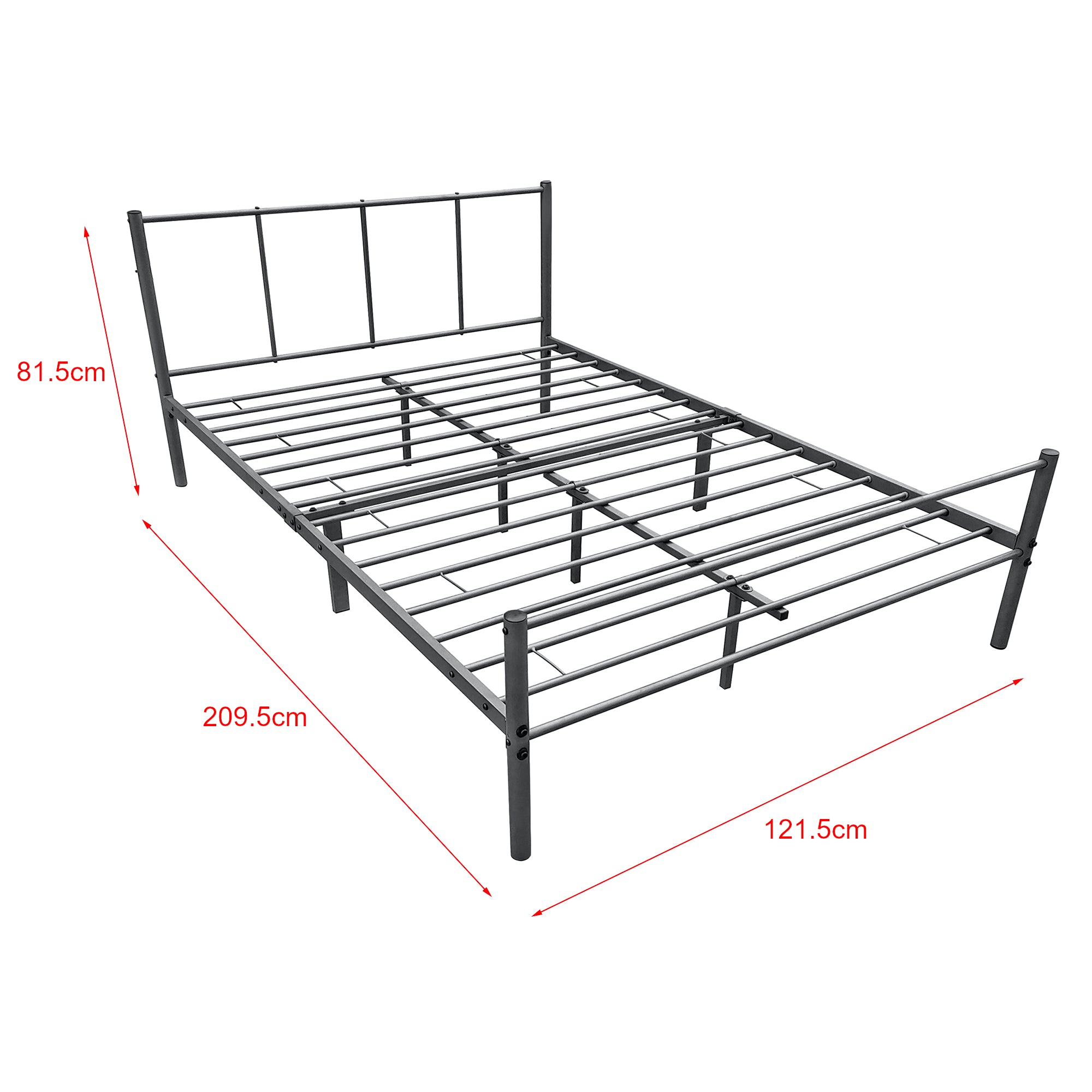 Struttura Letto in Metallo con Testiera e Pediera 120 x 200 cm Letto 1 Piazza e mezza per Adulti / Ragazzi - Grigio