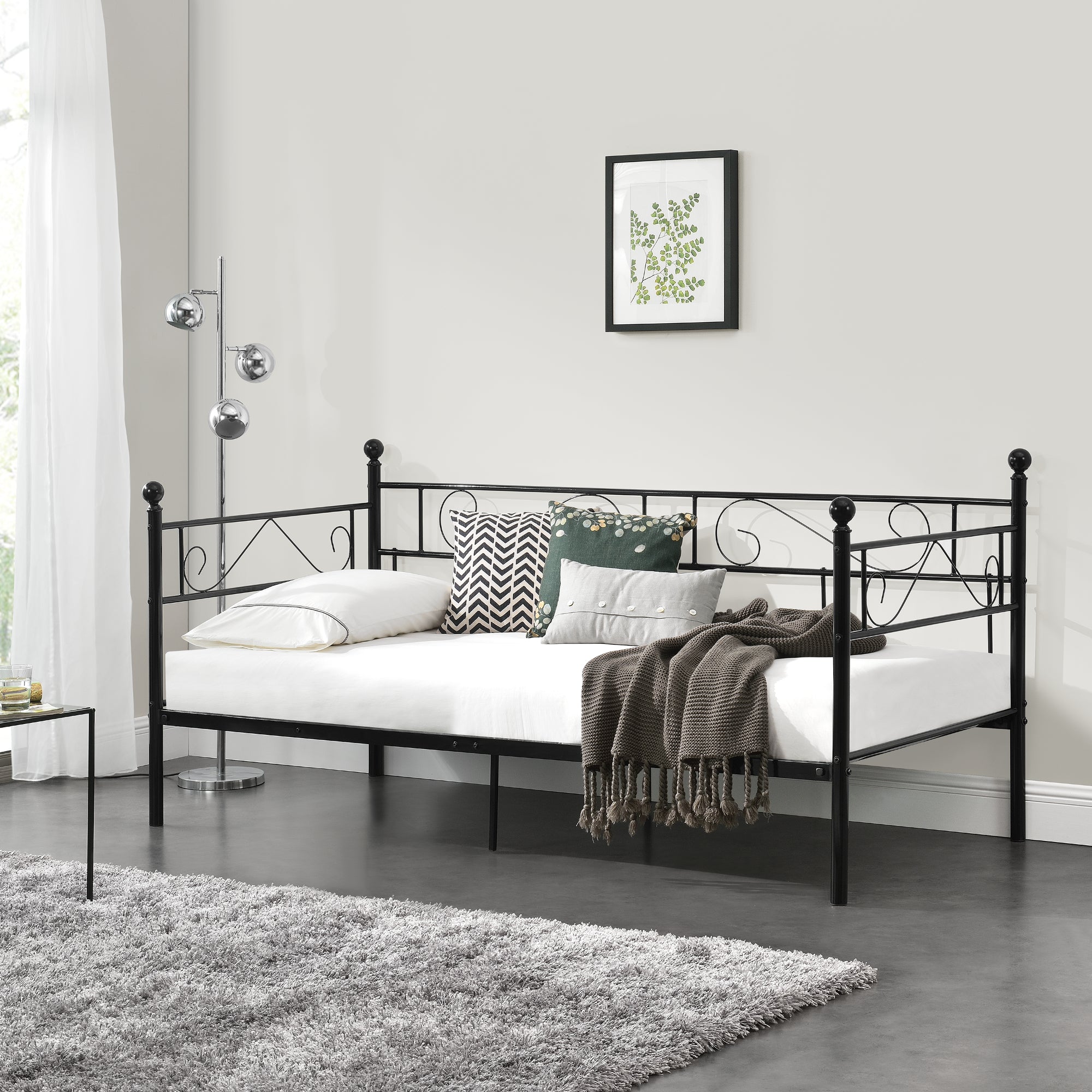 Struttura Divano con Zona di Riposo 90x200 cm Letto Singolo in Acciaio Nero [en.casa]