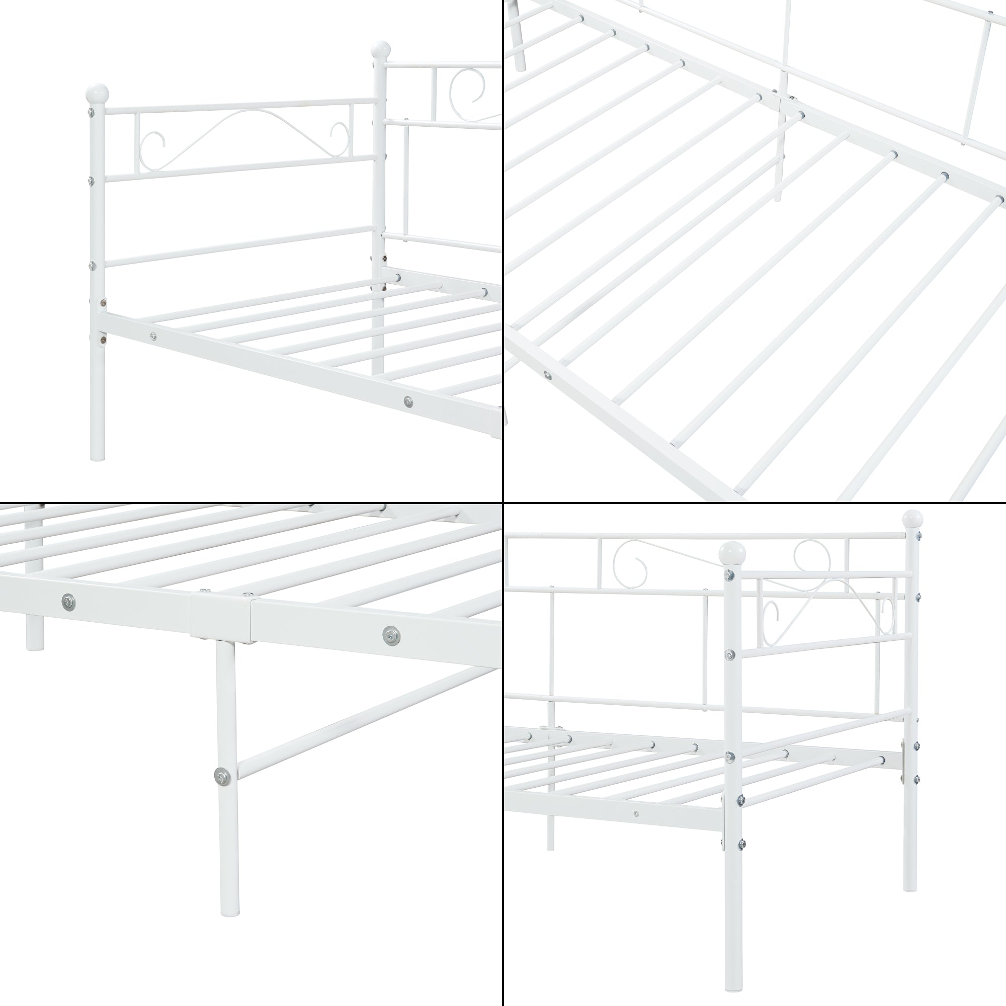 Struttura Divano con Zona di Riposo 90x200 cm Letto Singolo in Acciaio Bianco [en.casa]