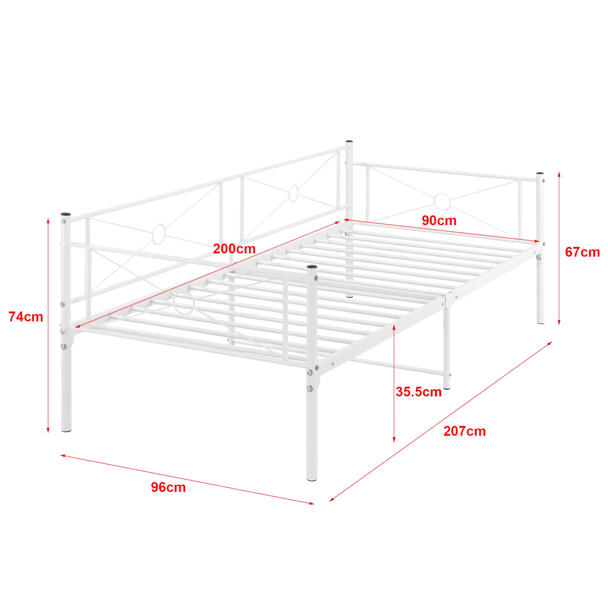 Divano a 2-3 Posti di Seduta Letto Singolo in Acciaio con Materasso a Schiuma Fredda 90 x 200 cm Sofa Decorativa in