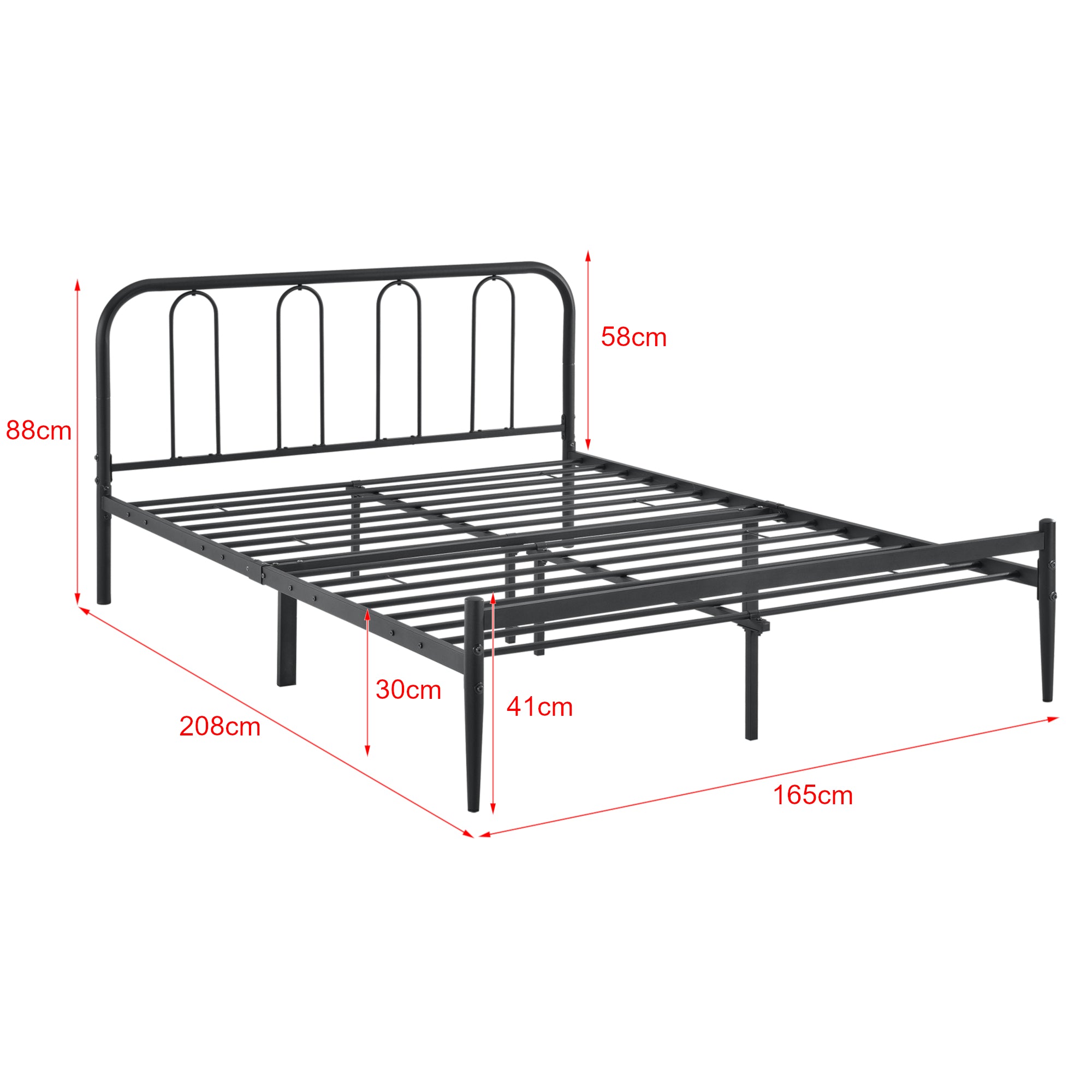 Struttura Letto in Metallo con Testiera e Pediera con Materasso a Schiuma Fredda 160 x 200 cm Letto Matrimoniale - Nero