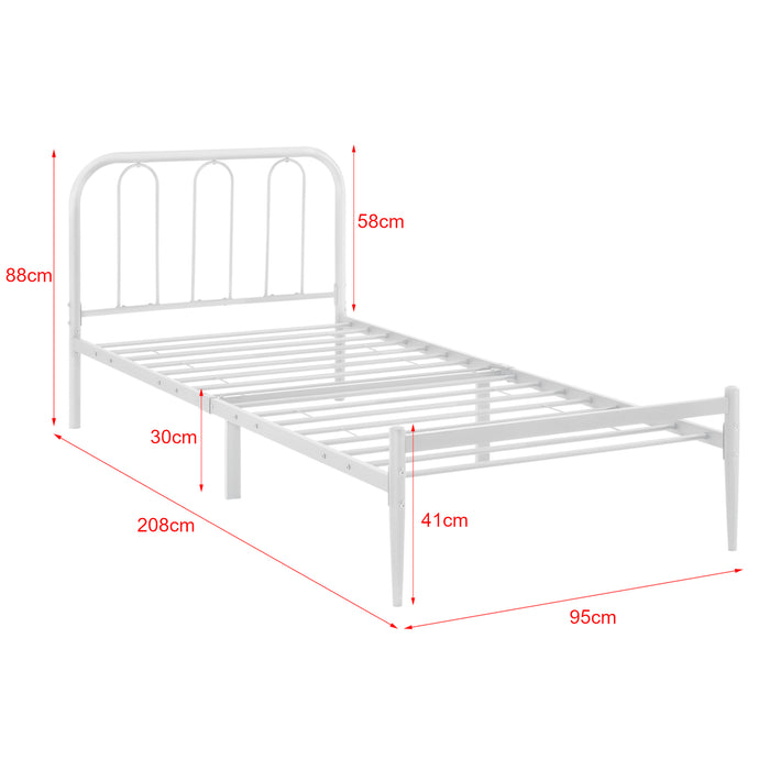 Struttura Letto in Metallo con Testiera e Pediera con Materasso a Schiuma Fredda 90 x 200 cm Letto Singolo per