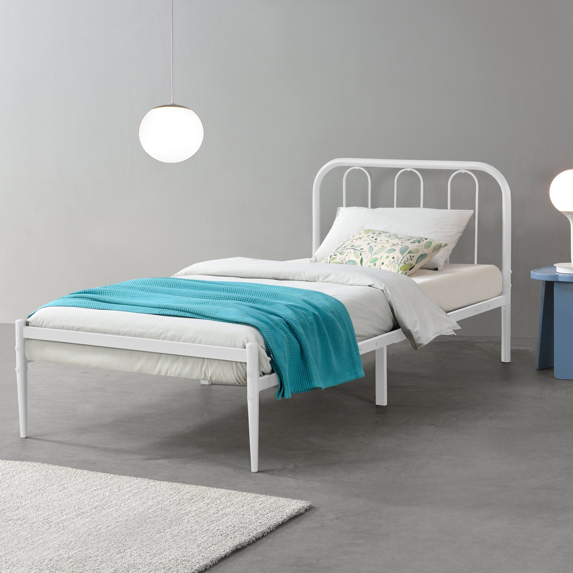 Struttura Letto in Metallo con Testiera e Pediera 90 x 200 cm Letto Singolo per Adulti/Ragazzi - Bianco