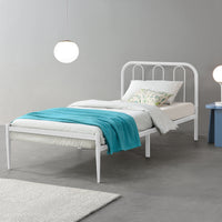 Struttura Letto in Metallo con Testiera e Pediera 90 x 200 cm Letto Singolo per Adulti/Ragazzi - Bianco