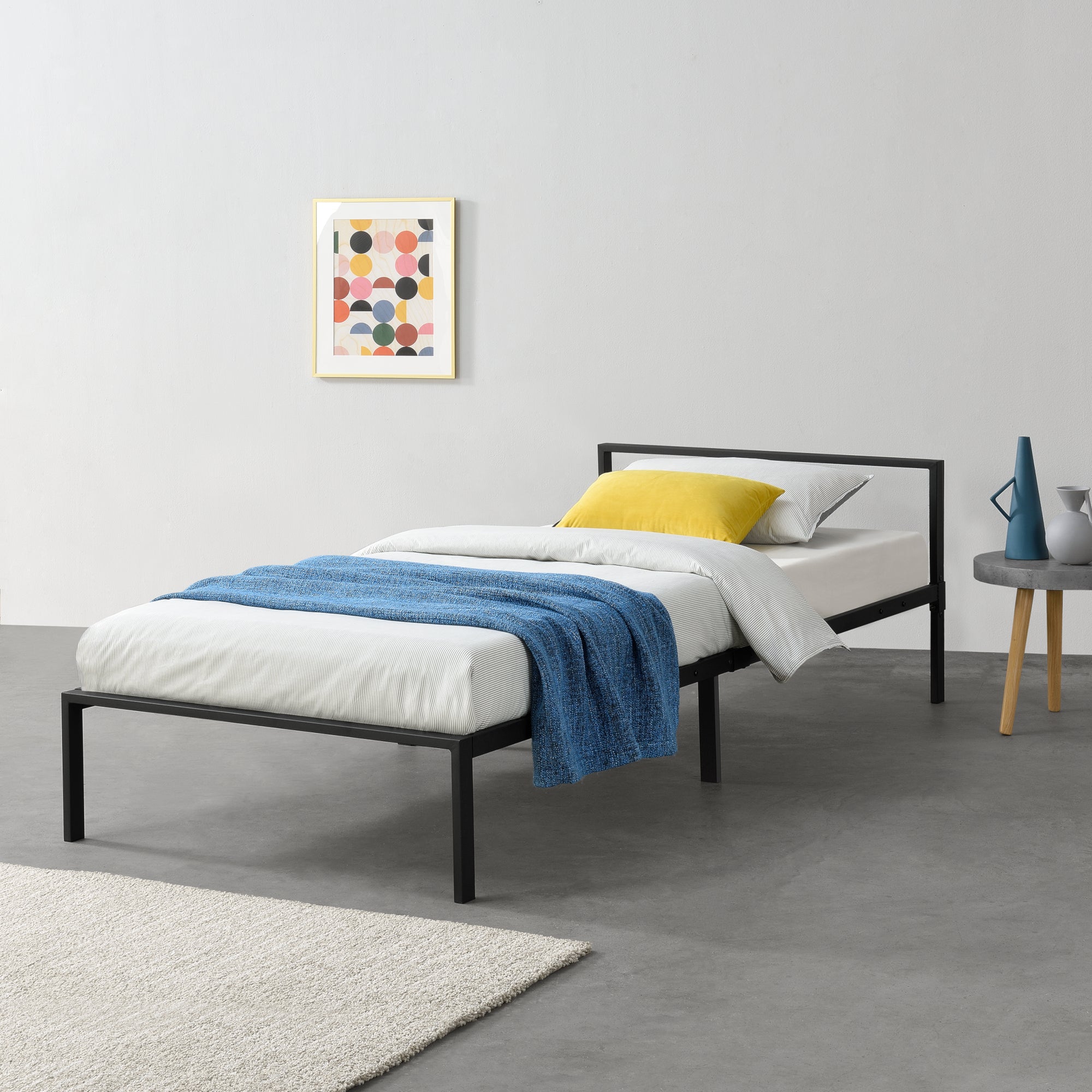 Struttura Letto in Metallo con Testiera Bassa 90 x 200 cm Letto Singolo per Adulti / Ragazzi - Nero