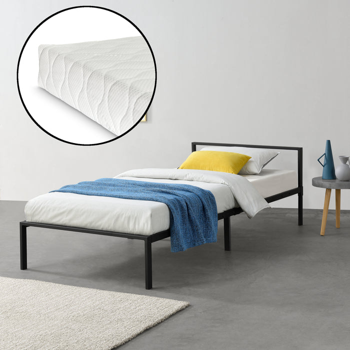 Struttura Letto in Metallo con Testiera Bassa con Materasso a Schiuma Fredda 90 x 200 cm Letto Singolo per