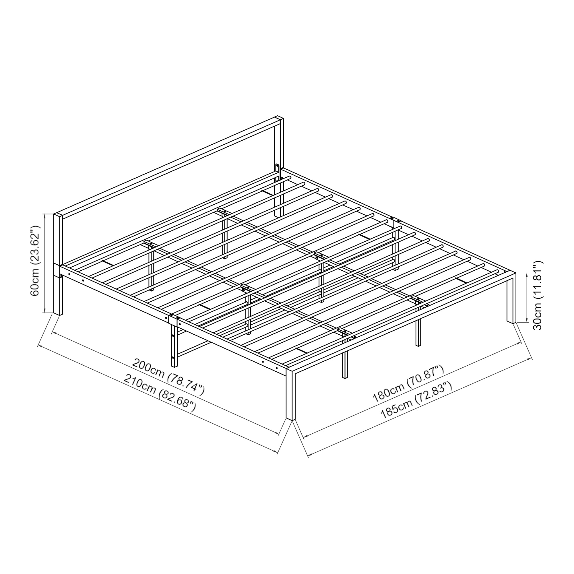 Struttura Letto in Metallo con Testiera Bassa 180 x 200 cm Letto Matrimoniale King Size - Nero
