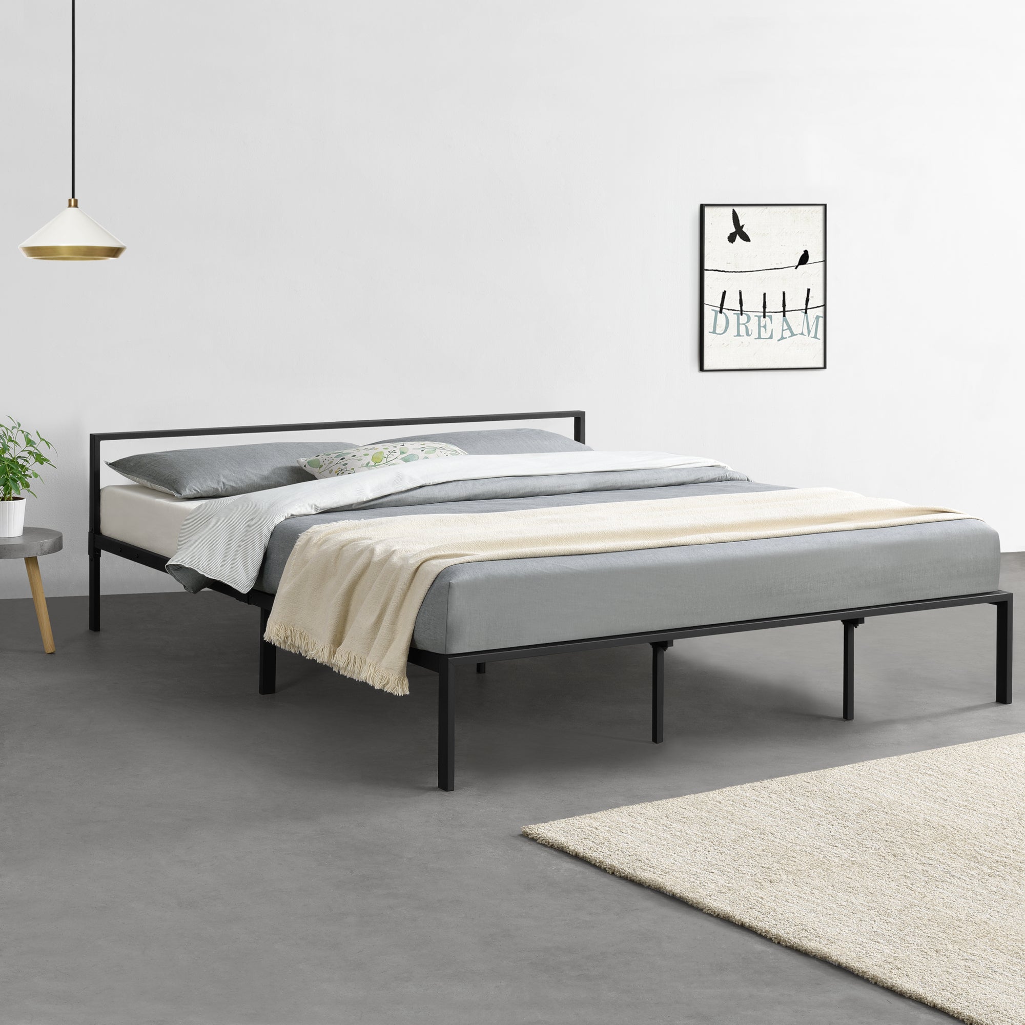 Struttura Letto in Metallo con Testiera Bassa 180 x 200 cm Letto Matrimoniale King Size - Nero